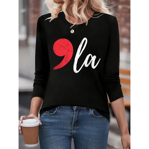 Kamala Harris (Comma La) Black Distressed Soft Knit Long Sleeve T-Shirt XXL 2X - Picture 2 of 5